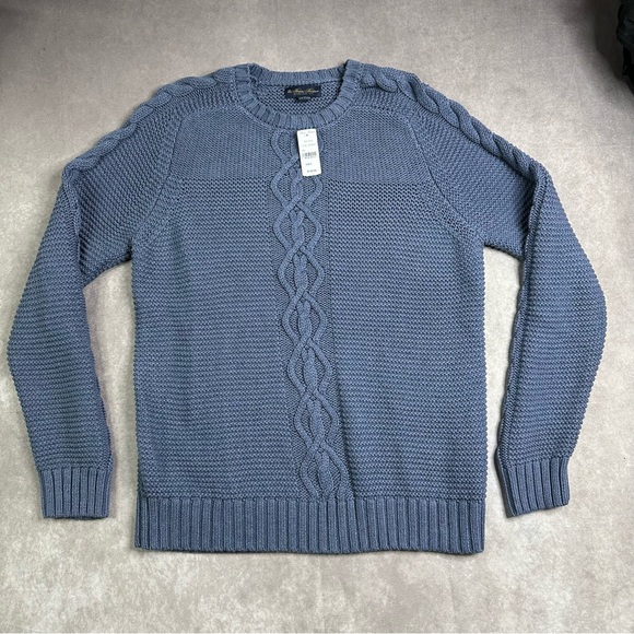 Brooks Brother Cable Knit Long Sleeve Pullover Blue Sweater Size XL Preppy - Picture 1 of 9